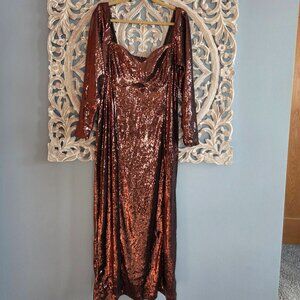 Eloquii brown sequin formal long sleeved dress.  Size 16